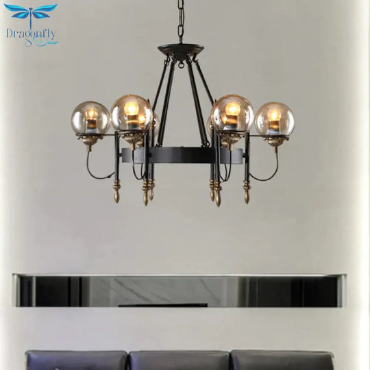6/8 Lights Globe Chandelier Traditional Style Black Metal Pendant Light Fixture For Dining Room