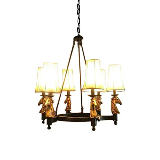 6/8 Lights Hanging Lamp Country Tapered Fabric Chandelier Lighting Fixture In White For Dining Room