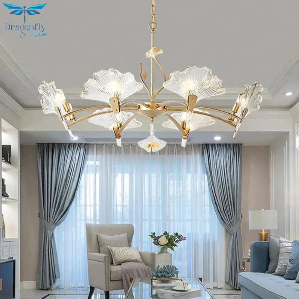 6/8 Lights Leaf - Shaped Ceiling Chandelier Rustic Brass Crystal Hanging Pendant Light For Living