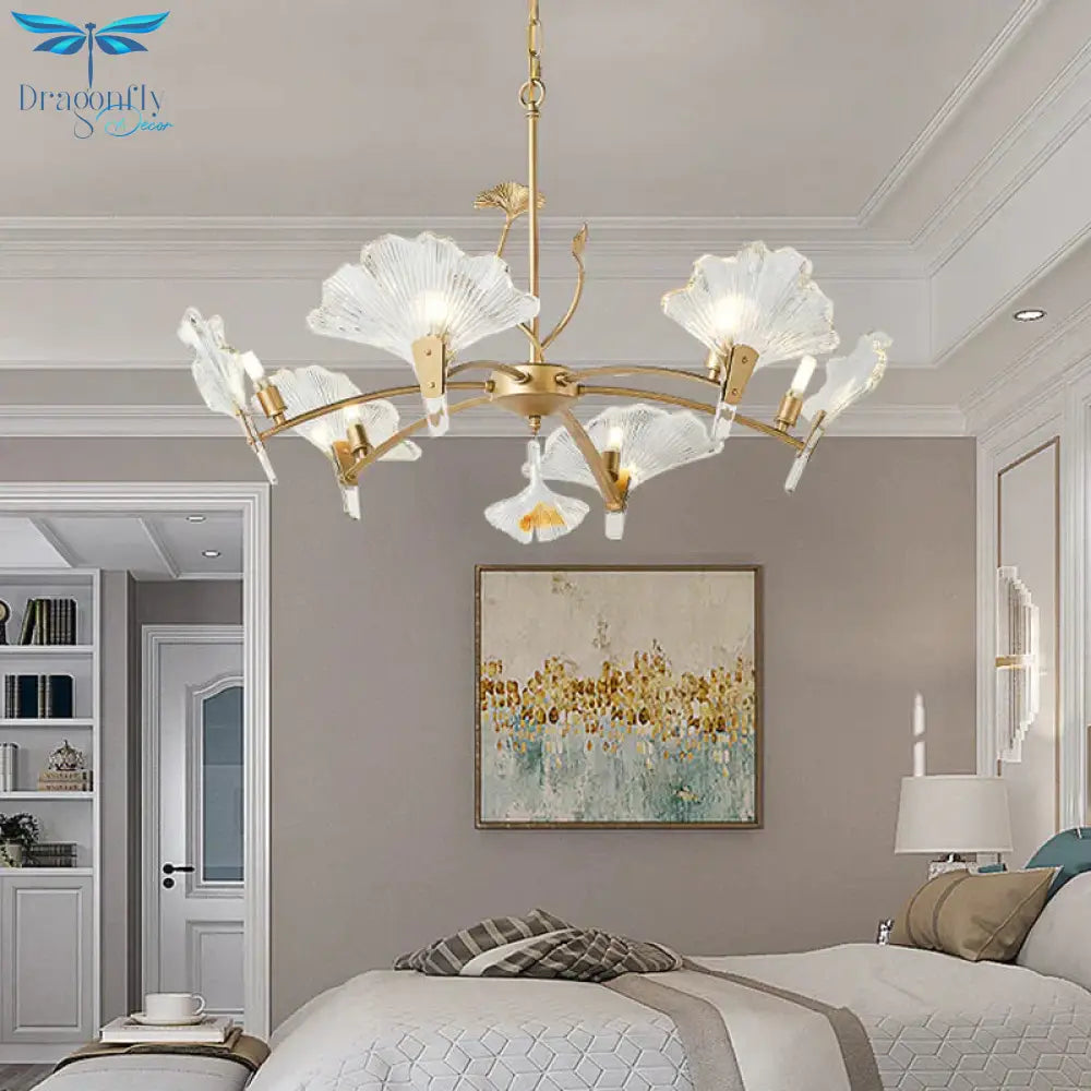6/8 Lights Leaf - Shaped Ceiling Chandelier Rustic Brass Crystal Hanging Pendant Light For Living