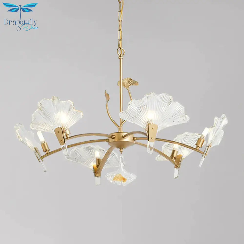 6/8 Lights Leaf - Shaped Ceiling Chandelier Rustic Brass Crystal Hanging Pendant Light For Living