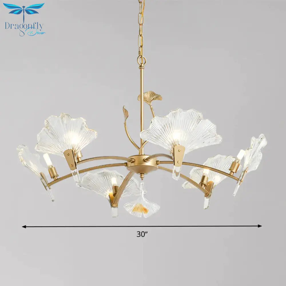6/8 Lights Leaf - Shaped Ceiling Chandelier Rustic Brass Crystal Hanging Pendant Light For Living