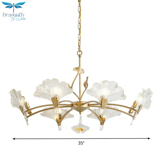 6/8 Lights Leaf - Shaped Ceiling Chandelier Rustic Brass Crystal Hanging Pendant Light For Living