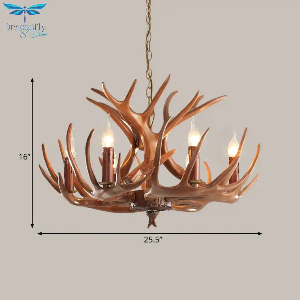 6/8 Lights Resin Chandelier Pendant Lighting Countryside Brown Branch Restaurant Ceiling Hang