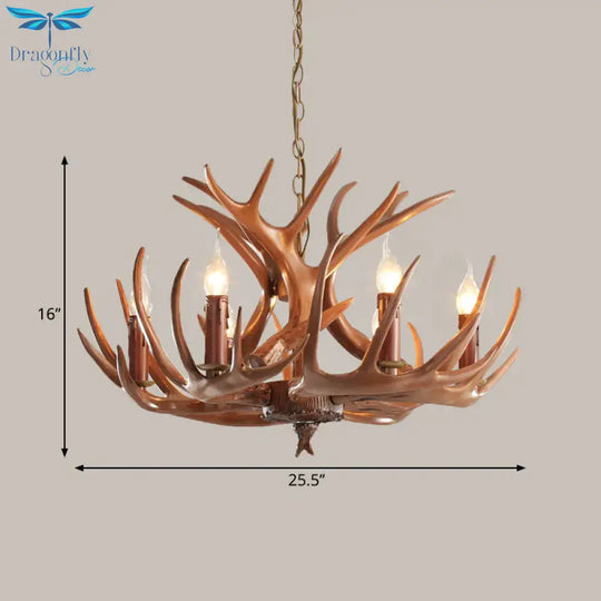 6/8 Lights Resin Chandelier Pendant Lighting Countryside Brown Branch Restaurant Ceiling Hang