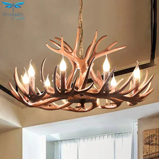 6/8 Lights Resin Chandelier Pendant Lighting Countryside Brown Branch Restaurant Ceiling Hang