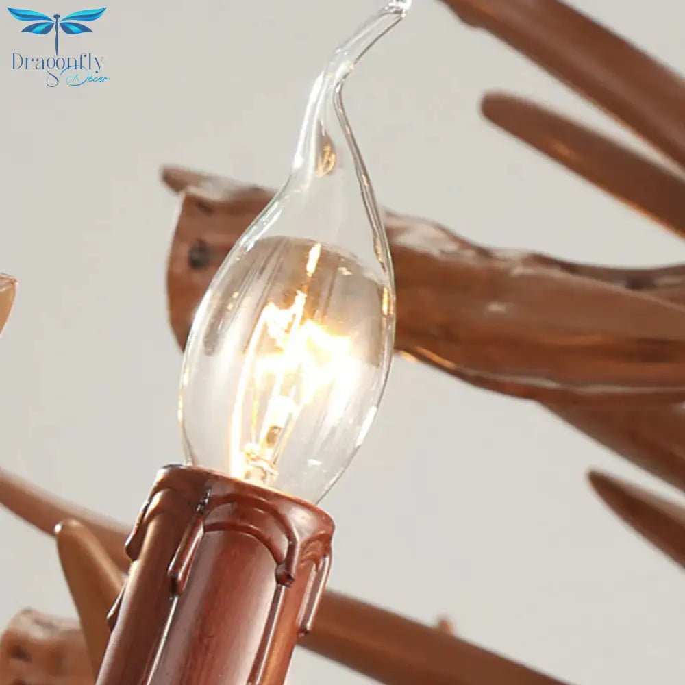 6/8 Lights Resin Chandelier Pendant Lighting Countryside Brown Branch Restaurant Ceiling Hang
