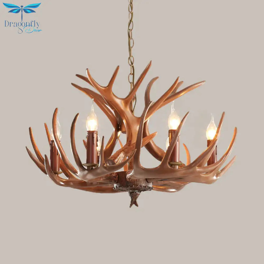 6/8 Lights Resin Chandelier Pendant Lighting Countryside Brown Branch Restaurant Ceiling Hang