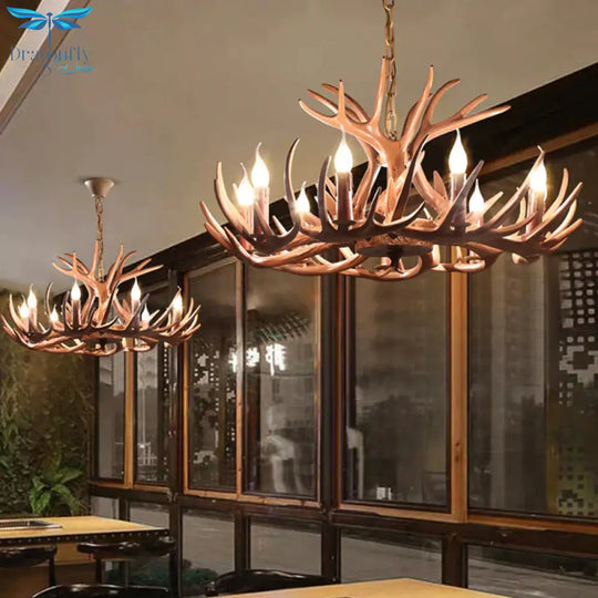 6/8 Lights Resin Chandelier Pendant Lighting Countryside Brown Branch Restaurant Ceiling Hang