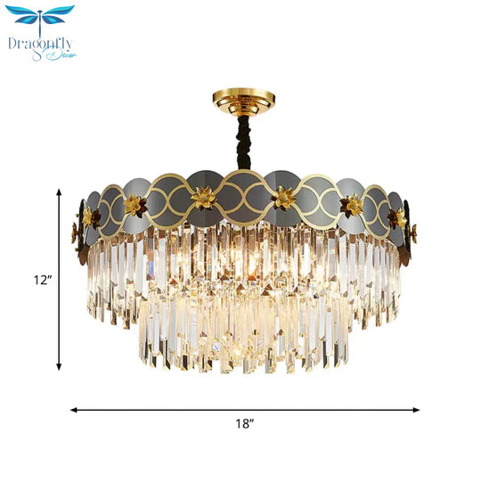 6 Bulbs Clear Glass Prisms Pendant Traditional Grey Finish Taper Parlor Ceiling Chandelier With