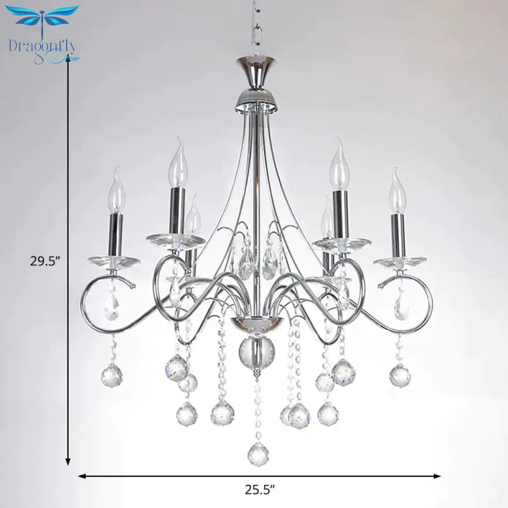 6 Bulbs Flameless Candle Chandelier Lighting With Clear Crystal Accent Vintage Stylish Pendant Lamp