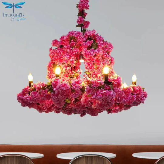 6 Heads Candle Chandelier Lighting Factory Blue/Rose Red Metallic Pendant Light Fixture With