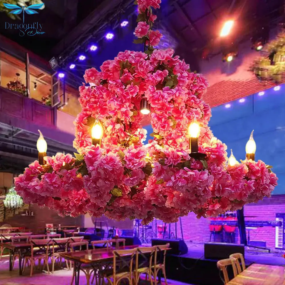 6 Heads Candle Chandelier Lighting Factory Blue/Rose Red Metallic Pendant Light Fixture With