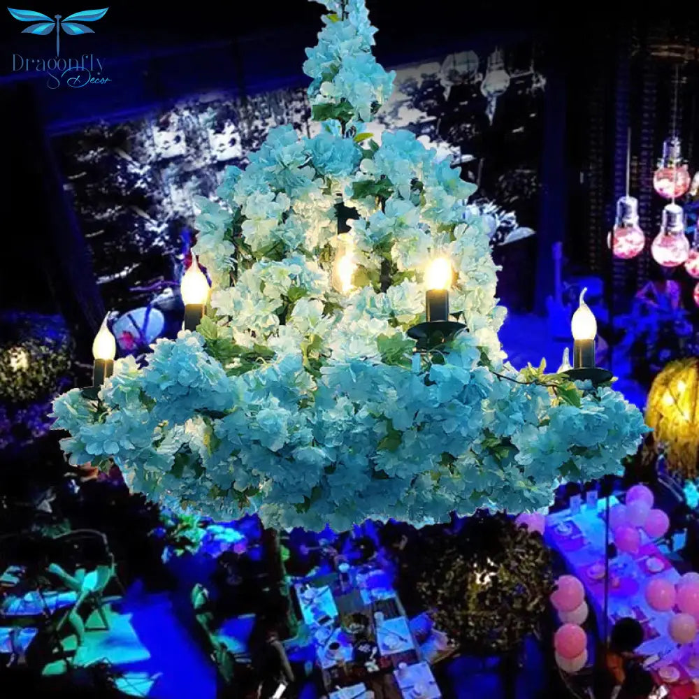 6 Heads Candle Chandelier Lighting Factory Blue/Rose Red Metallic Pendant Light Fixture With
