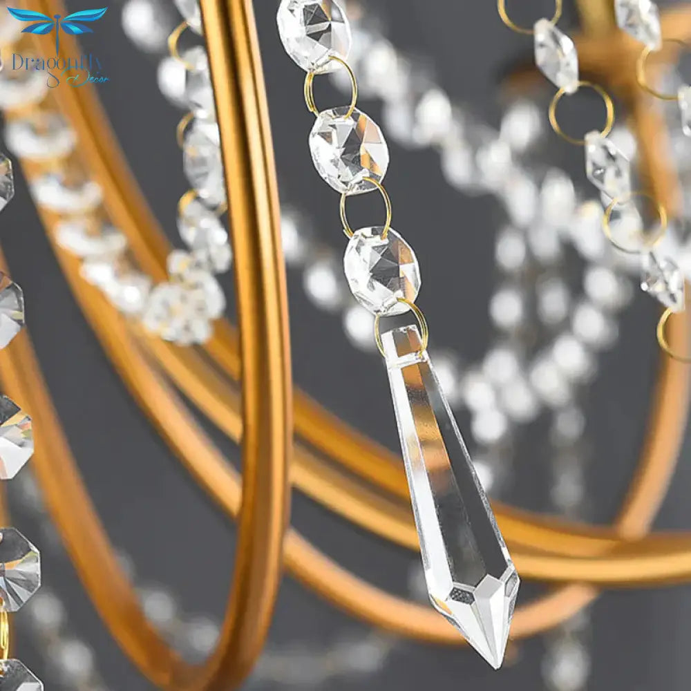 6 Heads Candle Style Ceiling Pendant Light Modern Gold Crystal Beaded Chandelier