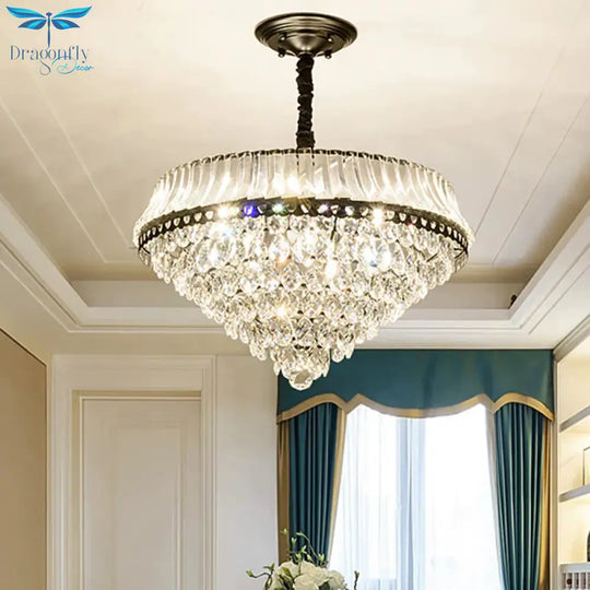 6 Heads Clear Teardrop Crystal Hanging Ceiling Light Black Cone Bedroom Chandelier Lighting