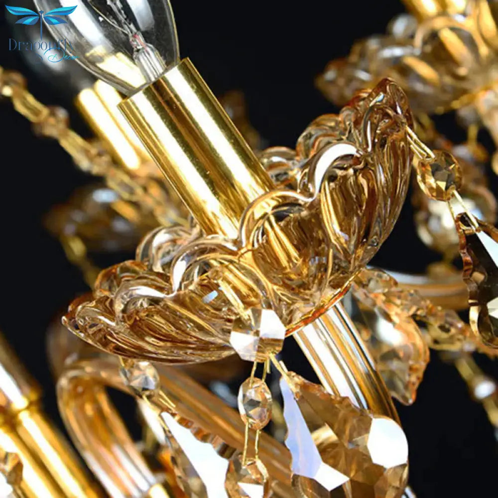 6 Heads Gold Glass Hanging Ceiling Light Traditional Candle Living Room Chandelier Lighting With