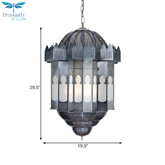 6 Heads Lantern Ceiling Chandelier Art Deco Grey Finish Metallic Hanging Pendant Light