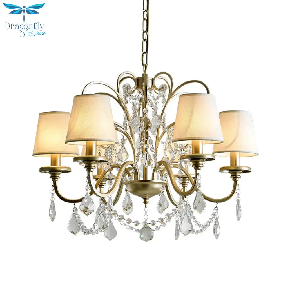 6 Heads Suspension Light With Tapered Crystal Stands Traditional Dinning Hall Chandelier In Gold