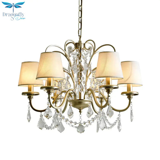 6 Heads Suspension Light With Tapered Crystal Stands Traditional Dinning Hall Chandelier In Gold