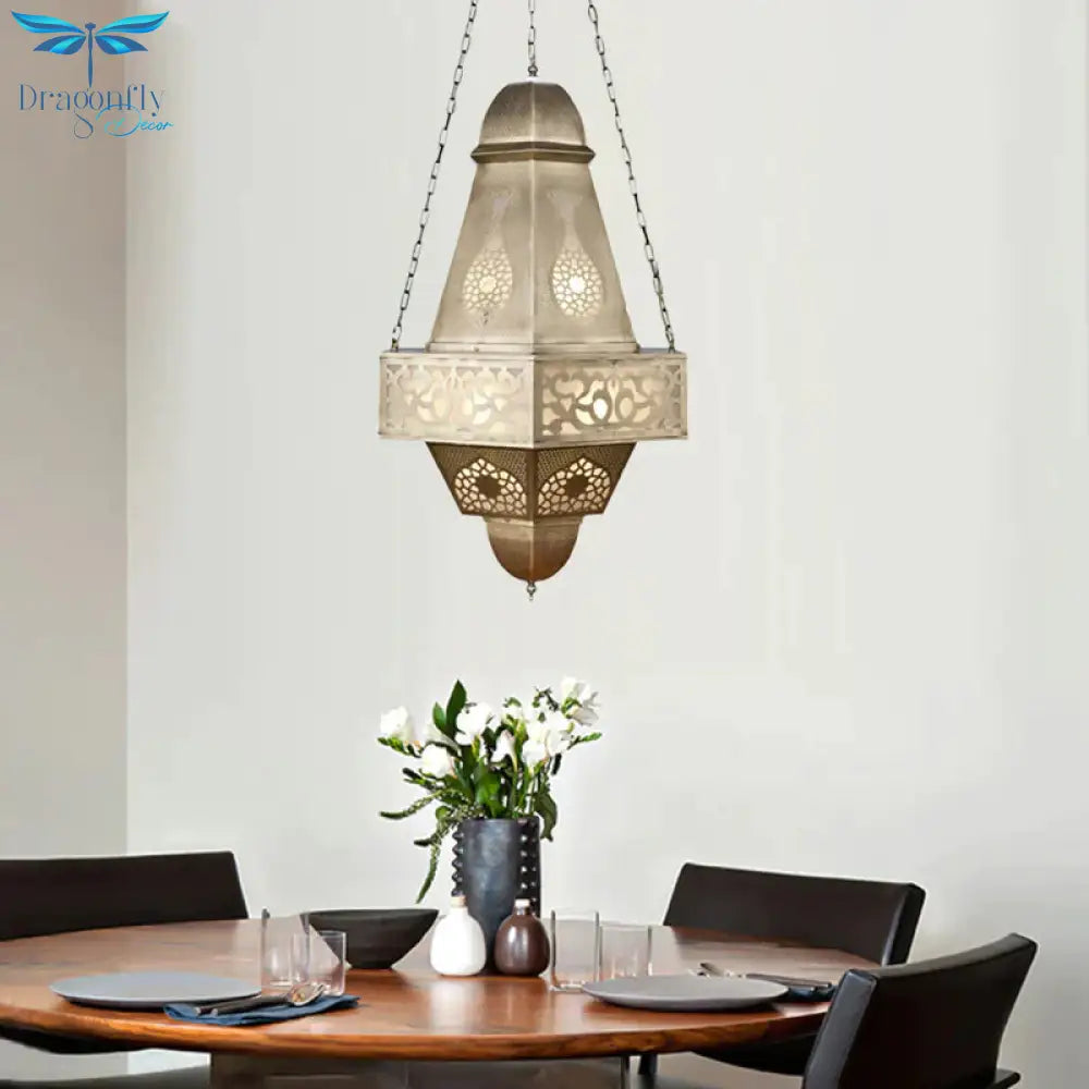 6 Heads Tower Chandelier Lighting Arab Brass Finish Metallic Hanging Ceiling Lamp With Chain