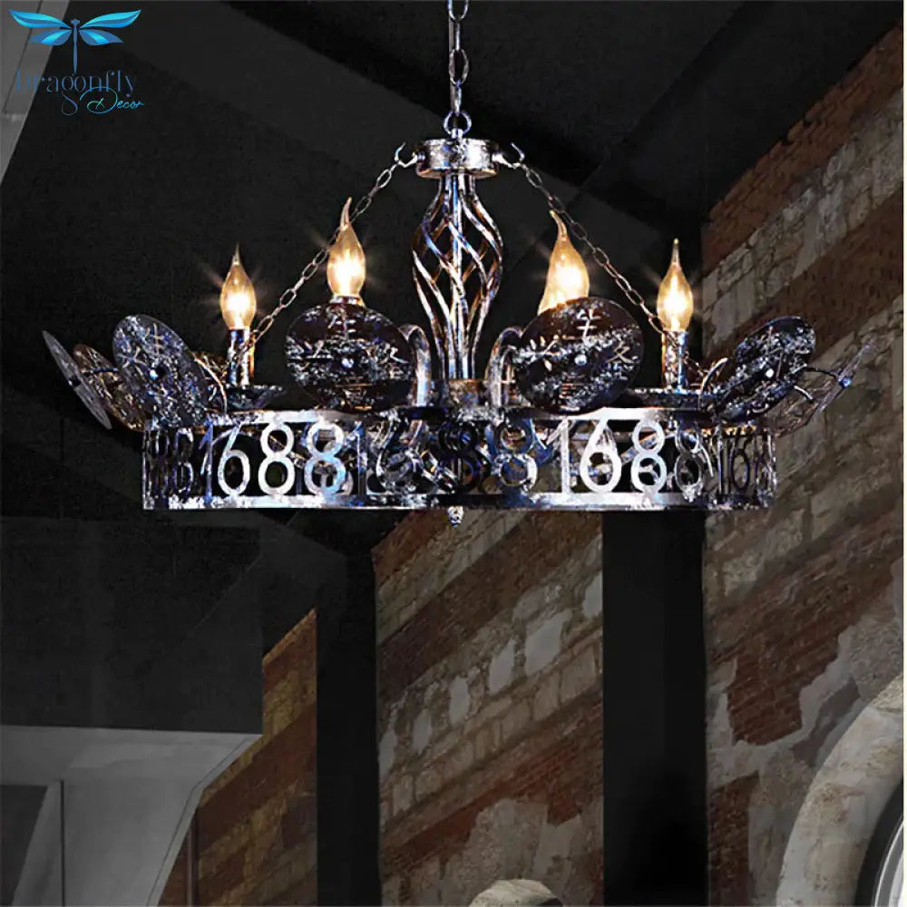6 - Light Wagon Wheel Chandelier Light Traditional Black Metal Suspension Pendant For Cafe