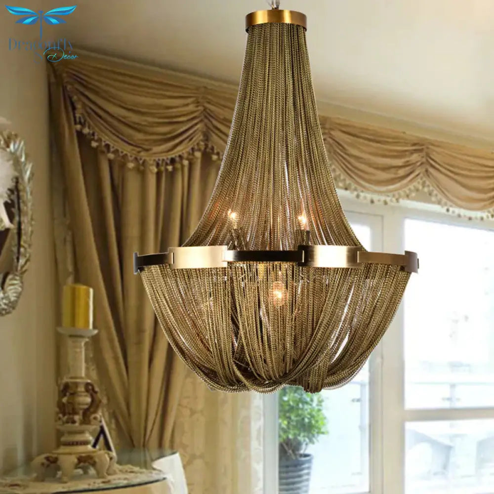 6 Lights Basket - Shaped Chandelier Lamp Rural Gold Metallic Pendant Light Kit For Living Room