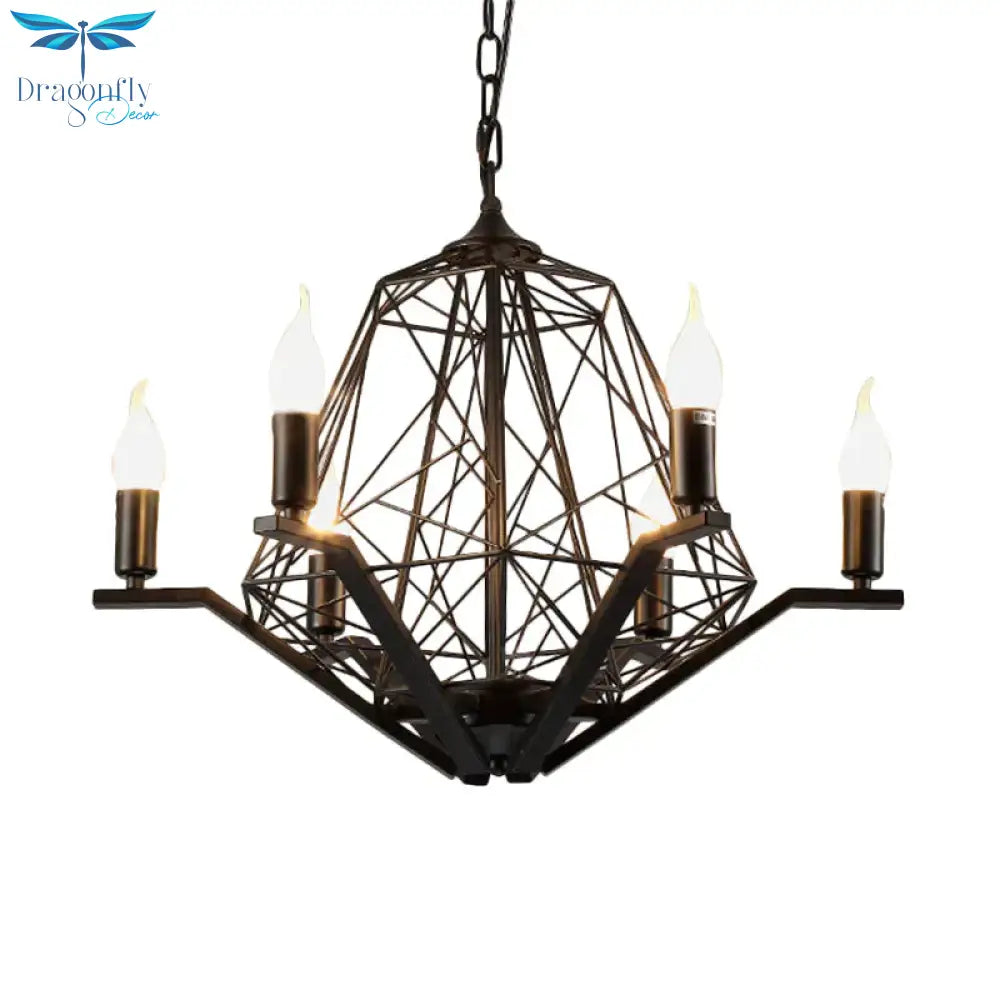 6 Lights Ceiling Light Traditional Candle Metal Hanging Chandelier In Black/White With Geometric