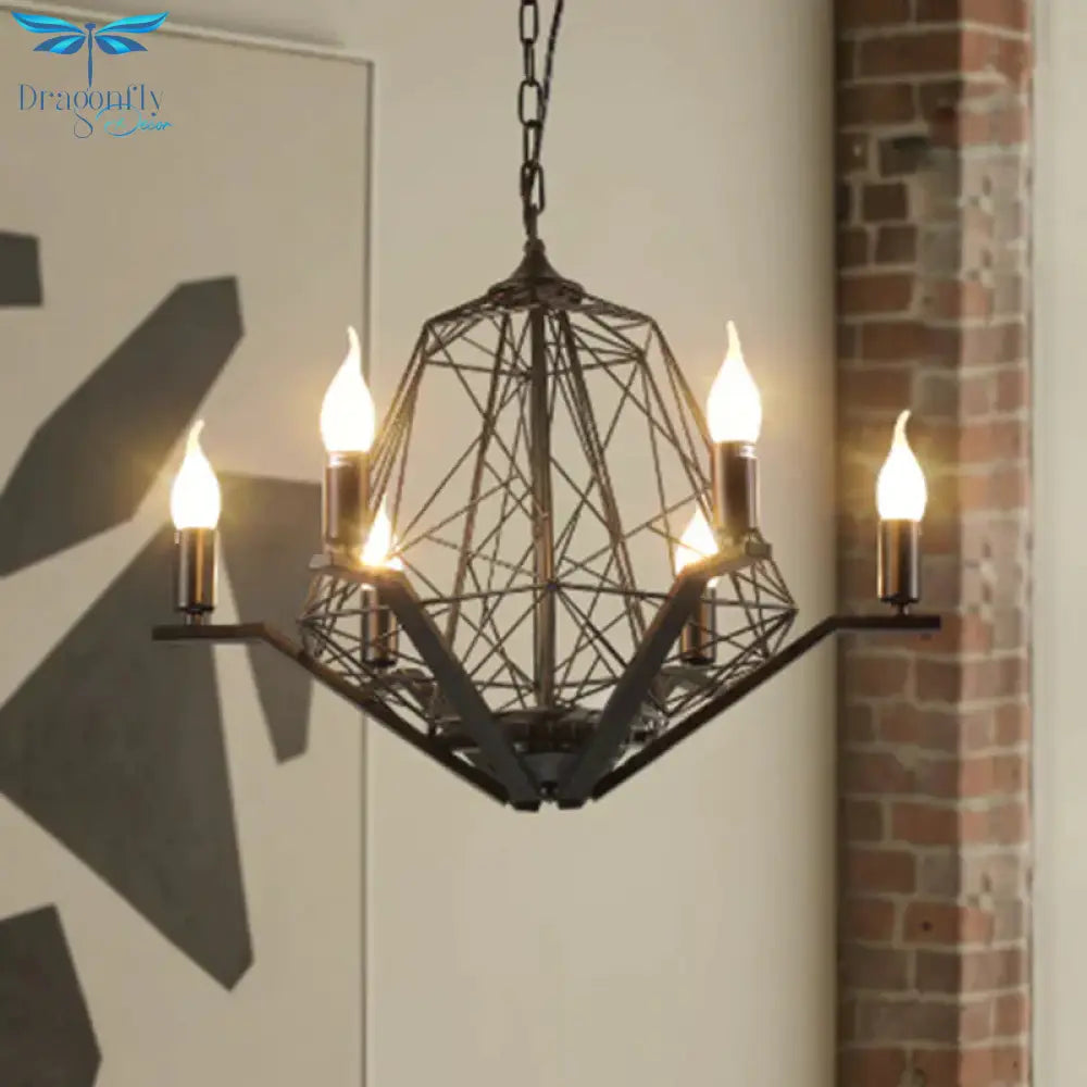 6 Lights Ceiling Light Traditional Candle Metal Hanging Chandelier In Black/White With Geometric