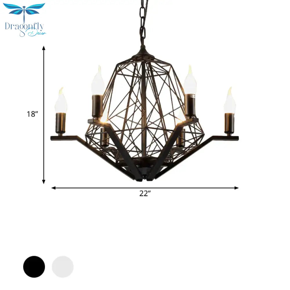 6 Lights Ceiling Light Traditional Candle Metal Hanging Chandelier In Black/White With Geometric