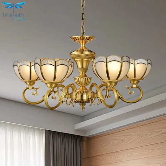 6 Lights Chandelier Pendant Lamp Colonial Bedroom Ceiling Suspension Light In Gold With Bowl