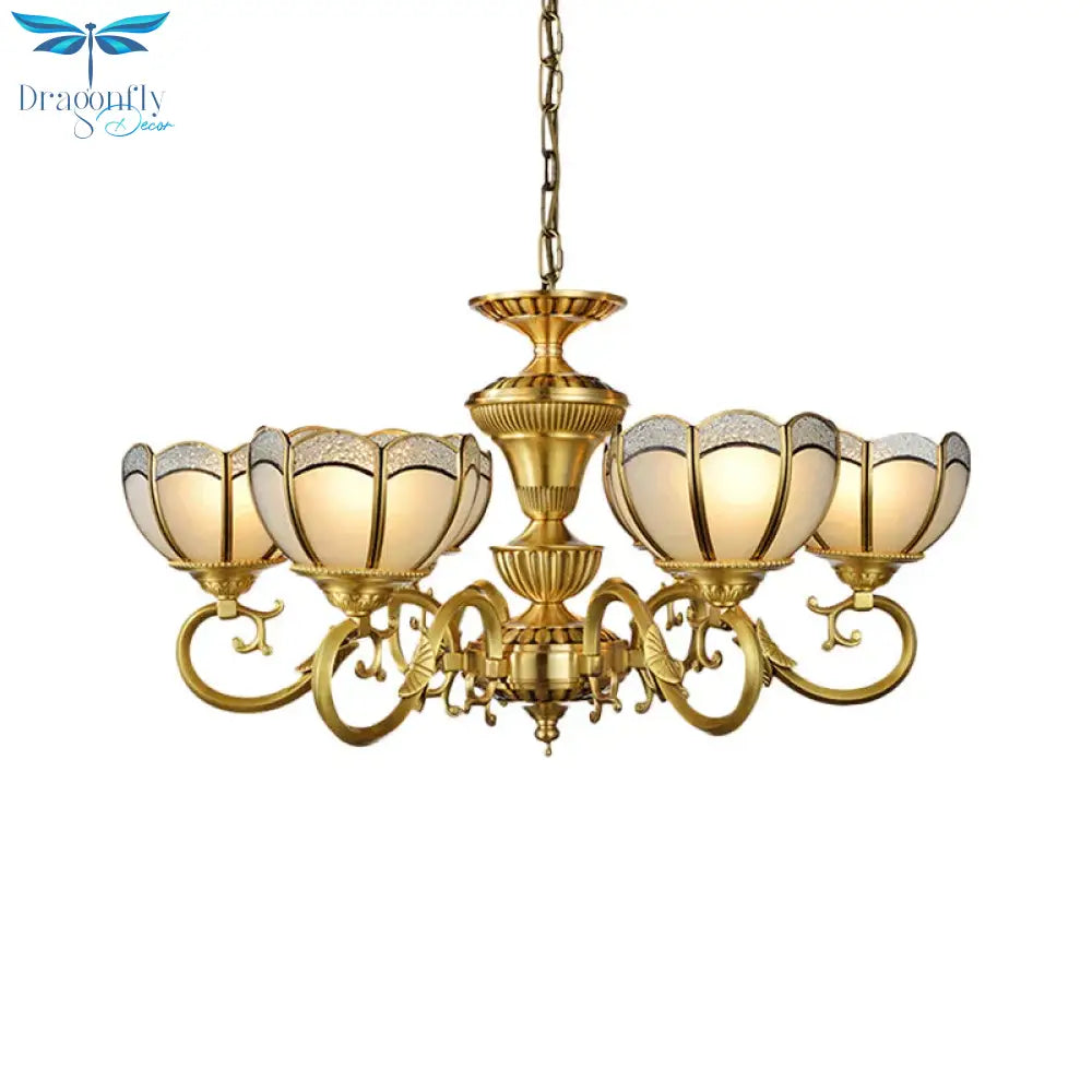 6 Lights Chandelier Pendant Lamp Colonial Bedroom Ceiling Suspension Light In Gold With Bowl