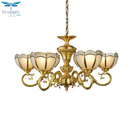 6 Lights Chandelier Pendant Lamp Colonial Bedroom Ceiling Suspension Light In Gold With Bowl