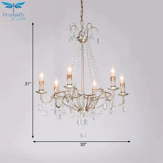 6 Lights Crystal Chandelier Light Fixture Simple Silver Candelabra Living Room Ceiling Suspension