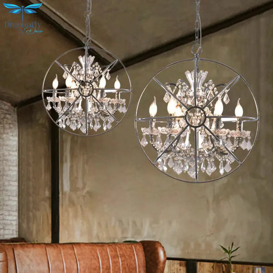 6 Lights Crystal Pendant Chandelier Classic Silver Globe Dining Room Hanging Ceiling Fixture