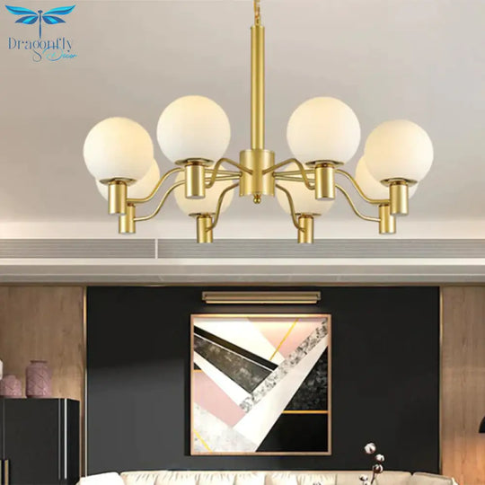 6 Lights Frosted Glass Pendant Chandelier Traditional Brass Globe Living Room Hanging Ceiling