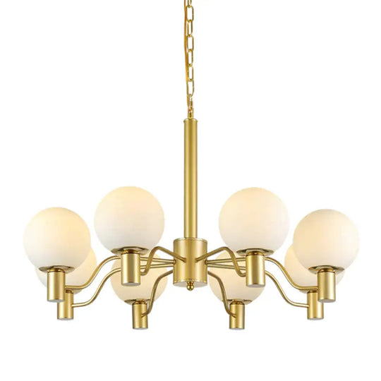 6 Lights Frosted Glass Pendant Chandelier Traditional Brass Globe Living Room Hanging Ceiling