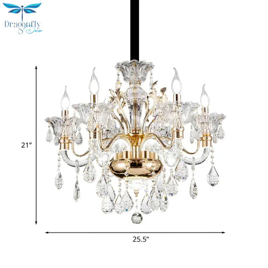6 Lights K9 Crystal Pendant Light Mid - Century Gold Candlestick Bedroom Chandelier Lamp