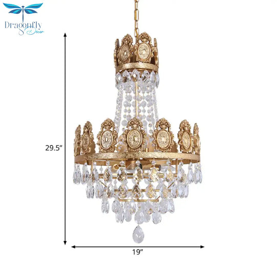 6 Lights Living Room Chandelier Lighting Lodge Silver/Gold Drop Pendant With Conical Crystal Shade