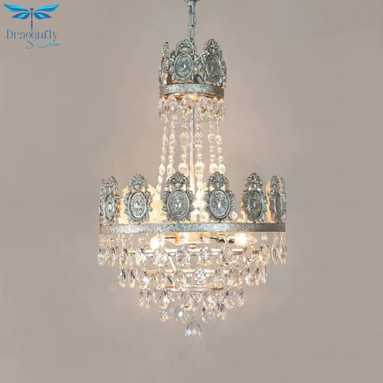 6 Lights Living Room Chandelier Lighting Lodge Silver/Gold Drop Pendant With Conical Crystal Shade