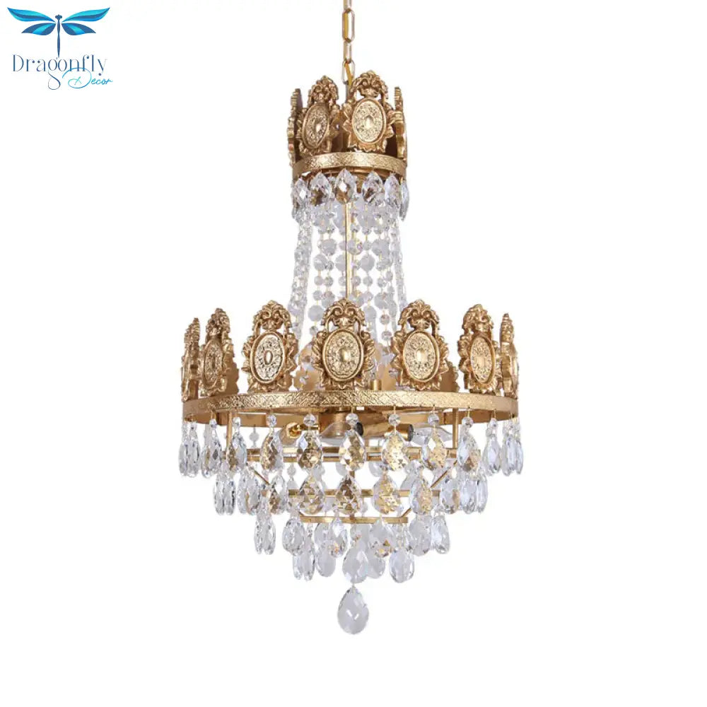 6 Lights Living Room Chandelier Lighting Lodge Silver/Gold Drop Pendant With Conical Crystal Shade