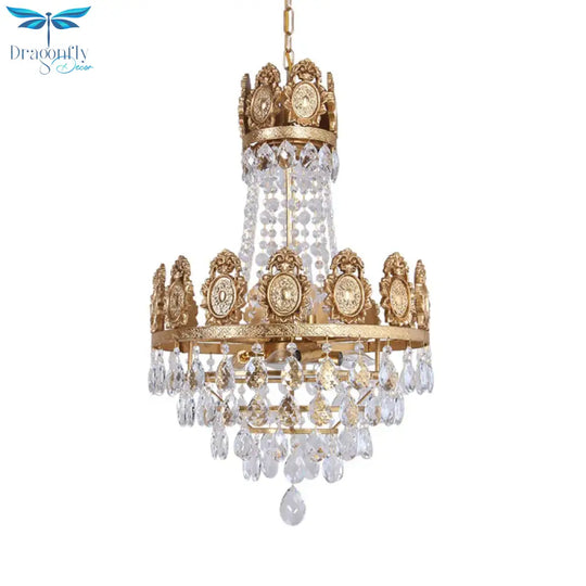 6 Lights Living Room Chandelier Lighting Lodge Silver/Gold Drop Pendant With Conical Crystal Shade