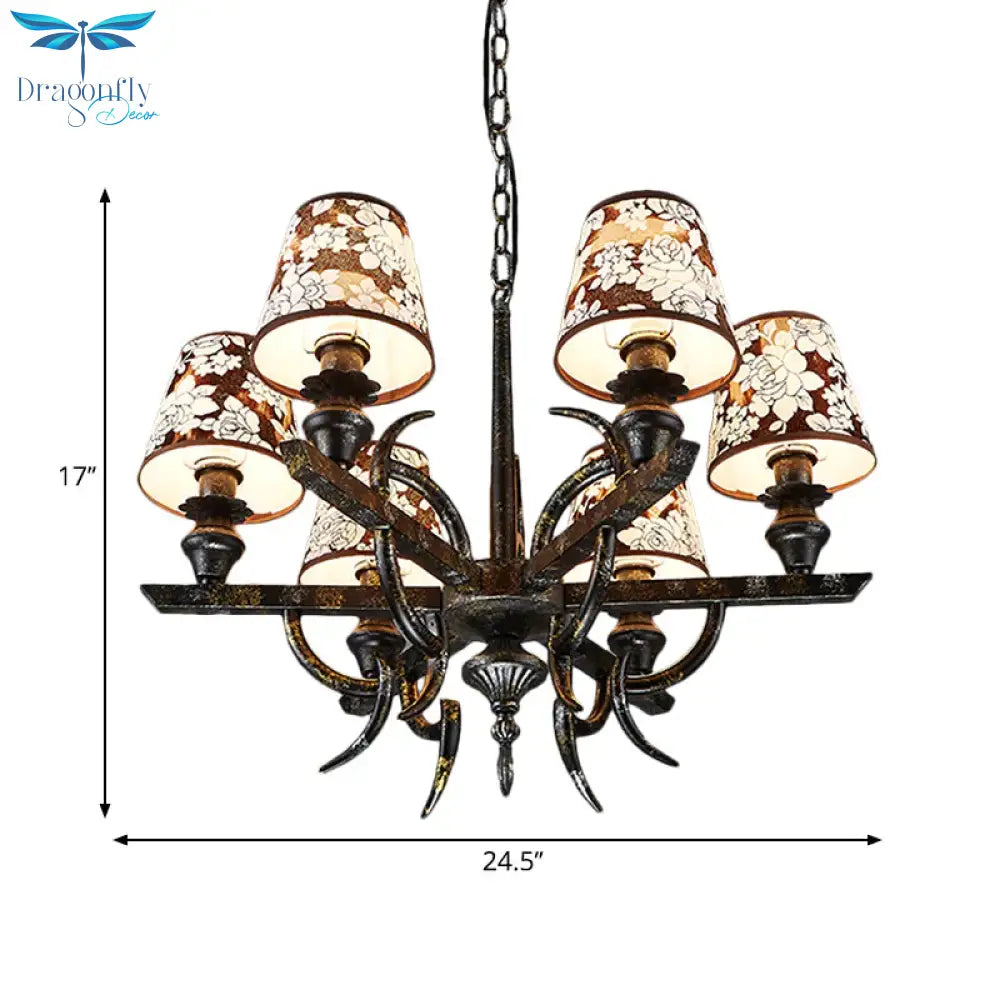 6 Lights Metal Hanging Chandelier Country Rust Tapered Dining Room Pendant Light Fixture With