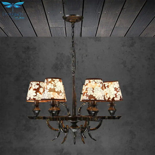 6 Lights Metal Hanging Chandelier Country Rust Tapered Dining Room Pendant Light Fixture With