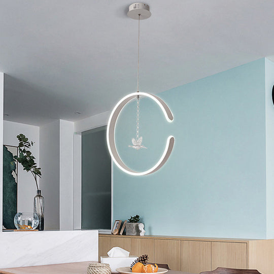 Acrylic Ring Pendant Lamp Minimalist Led Hanging Ceiling Light In White/Black White Lighting