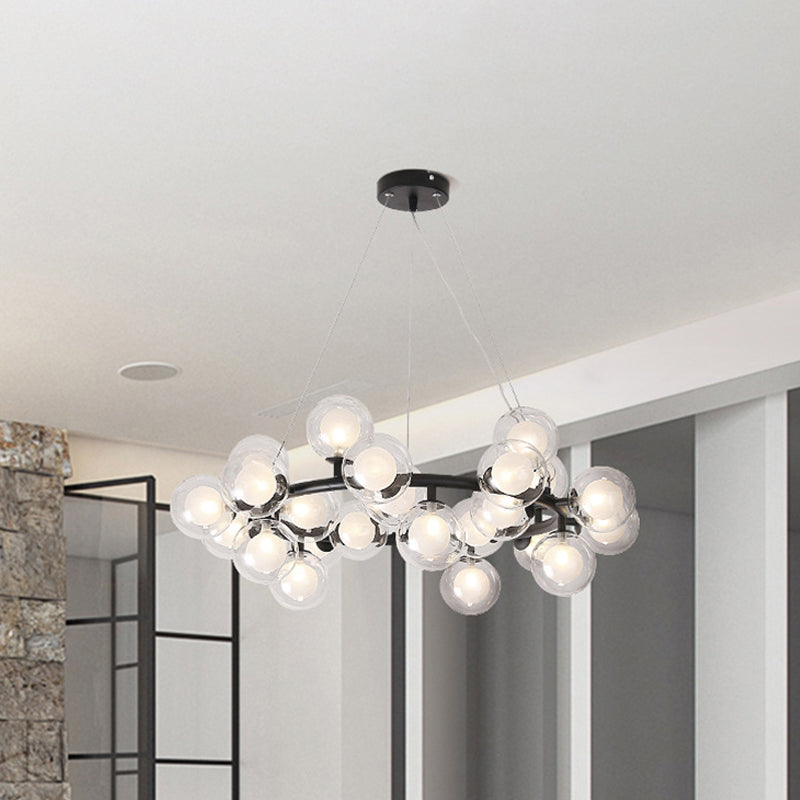 Modern Black/Gold Finish Glass 15/25 - Bulb Global Shade Chandelier Lamp With Metal Ring - Ceiling