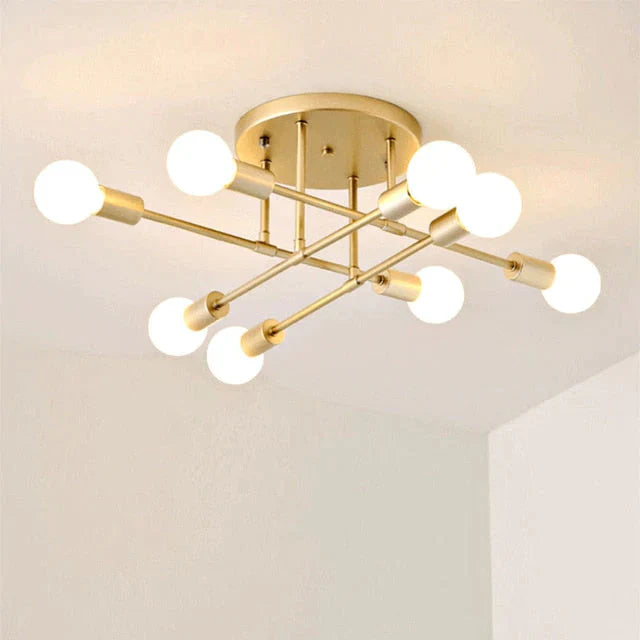 6/8 Head Led Industrial Iron Ceiling Light Living Room Lighting Nordic E27 Lamp Golden 8 Heads