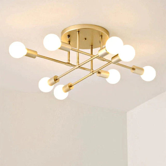 6/8 Head Led Industrial Iron Ceiling Light Living Room Lighting Nordic E27 Lamp Golden 8 Heads