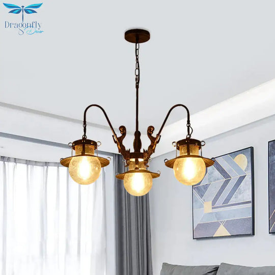 7/8 Bulbs Clear Glass Chandelier Light Country Rust Spherical Restaurant Pendant Lamp With Metal
