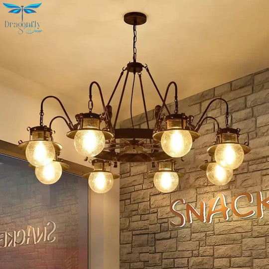 7/8 Bulbs Clear Glass Chandelier Light Country Rust Spherical Restaurant Pendant Lamp With Metal